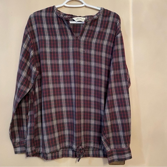 Vintage Eddie Bauer plaid cinch waist pullover blouse medium - Picture 1 of 8